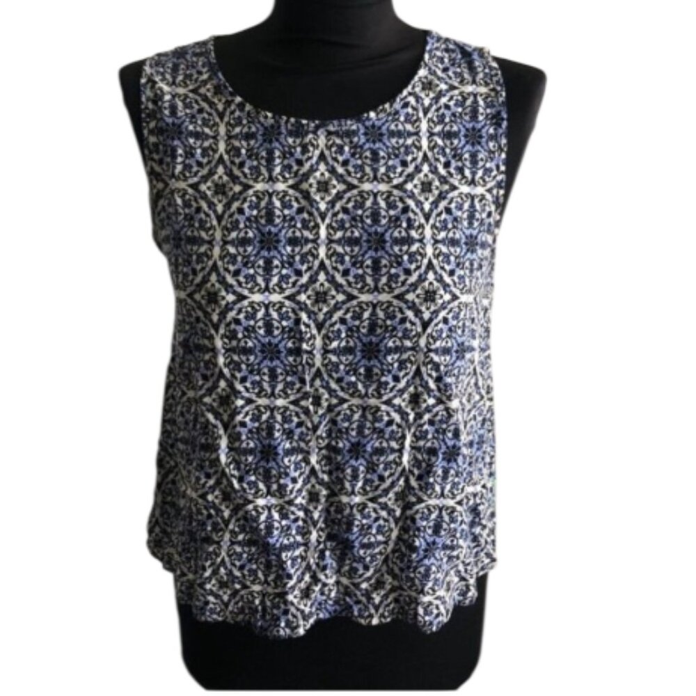 Elodie Geometric Sleeveless Blouse Size M Blue